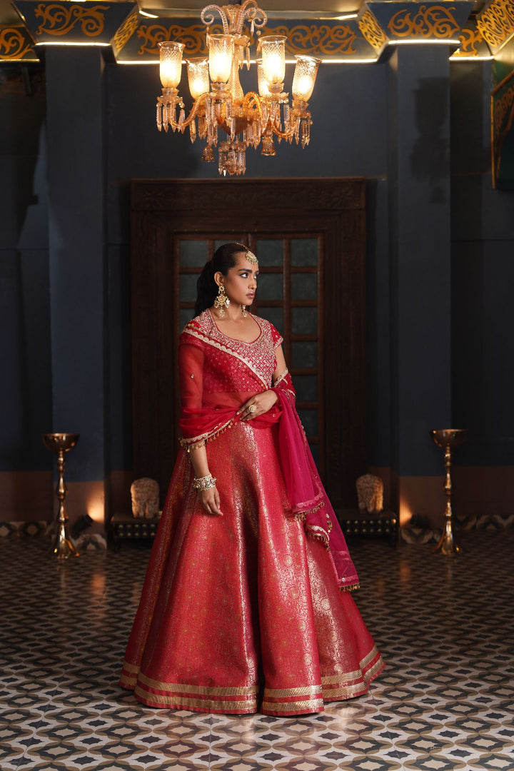 Aisha  Silk Lehenga Set - Red