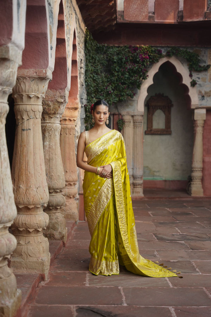 Livia Banarasi Saree - Lime