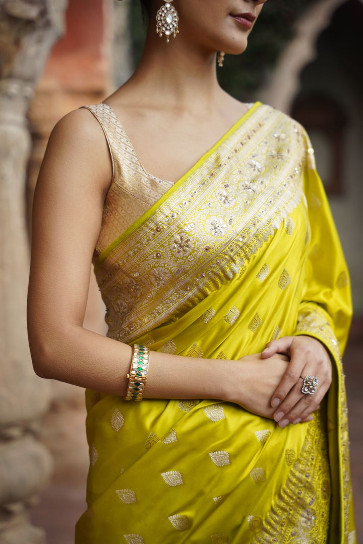 Livia Banarasi Saree - Lime