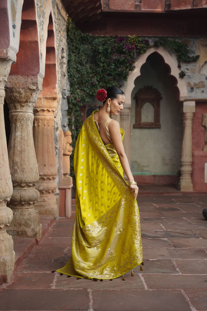 Livia Banarasi Saree - Lime