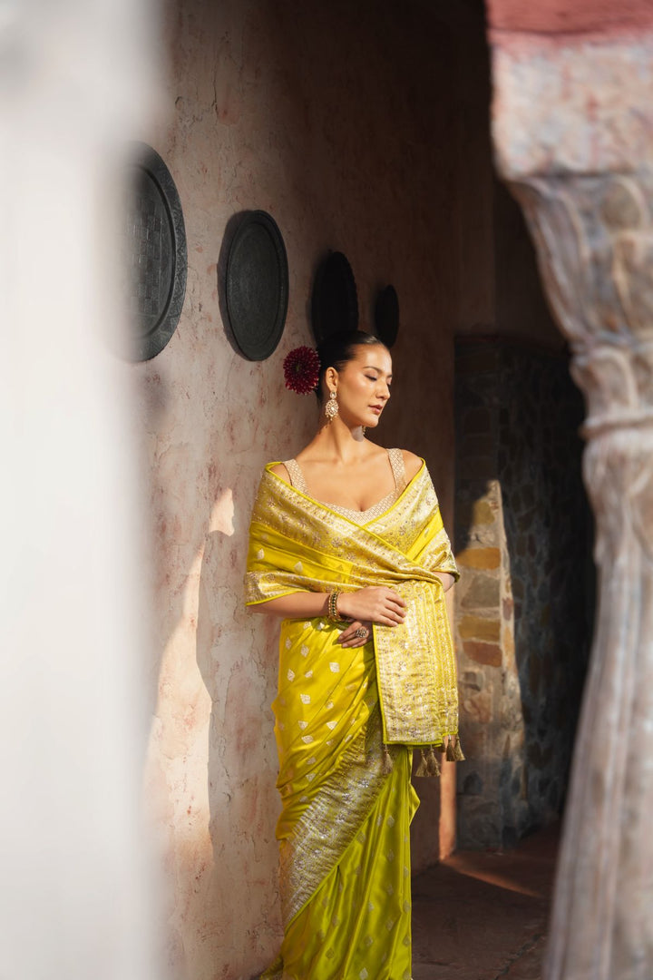 Livia Banarasi Saree - Lime