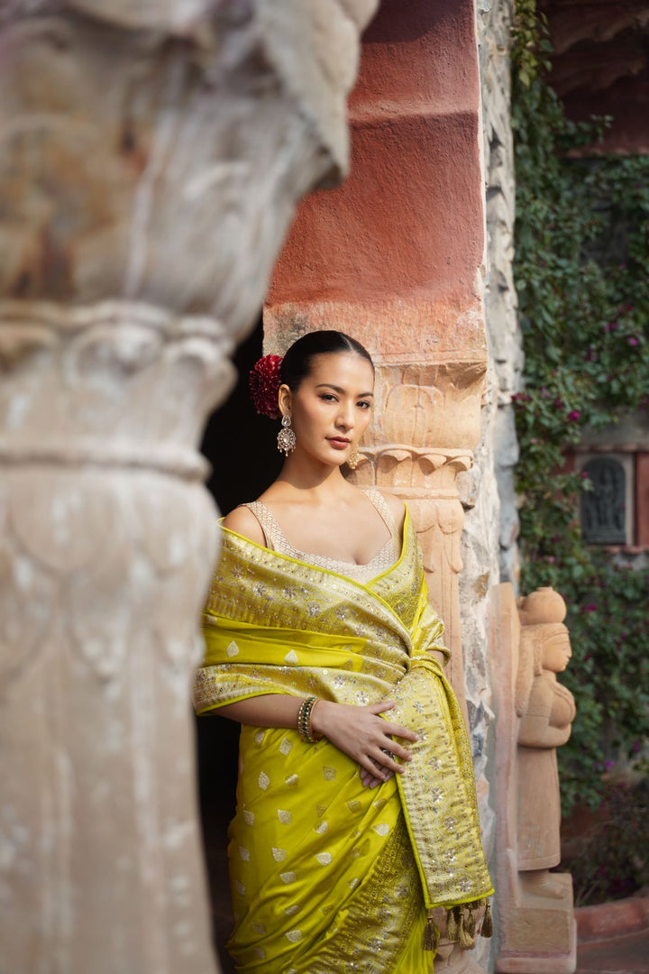 Livia Banarasi Saree - Lime