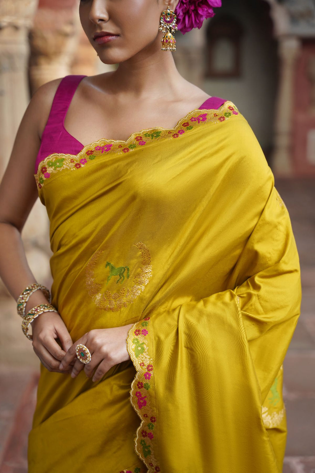 Mahira Banarasi Saree - Mustard