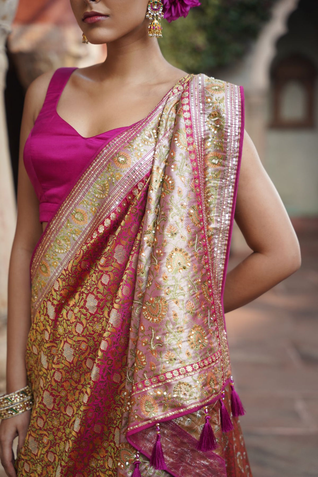 Meha Banarasi Saree - Majenta