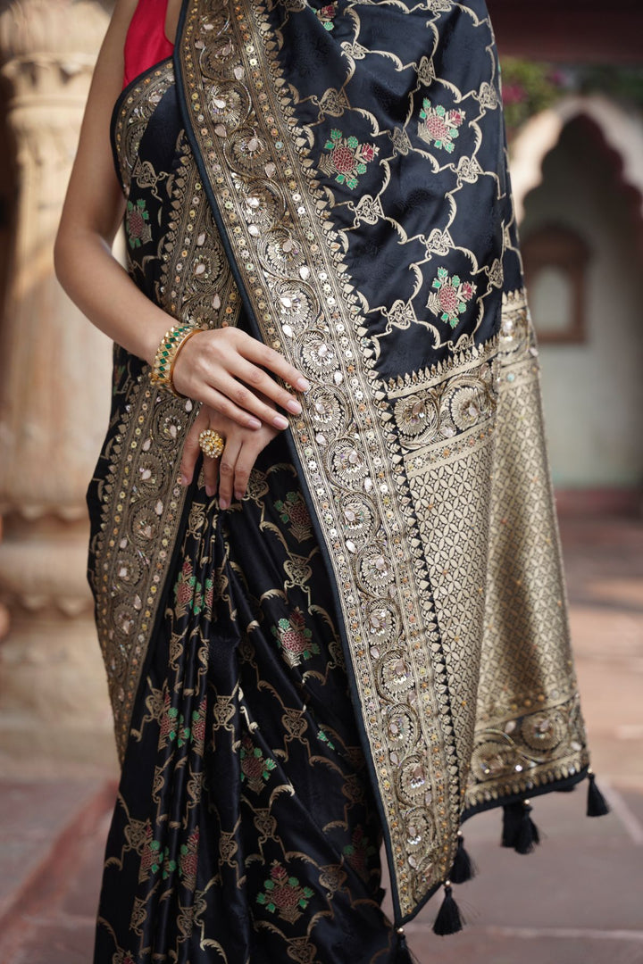 Ciara Banarasi Saree - Black