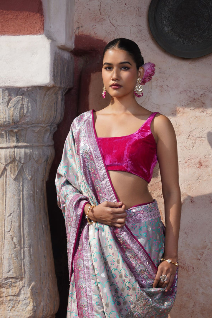 Mavi Banarasi Saree - Powder Grey