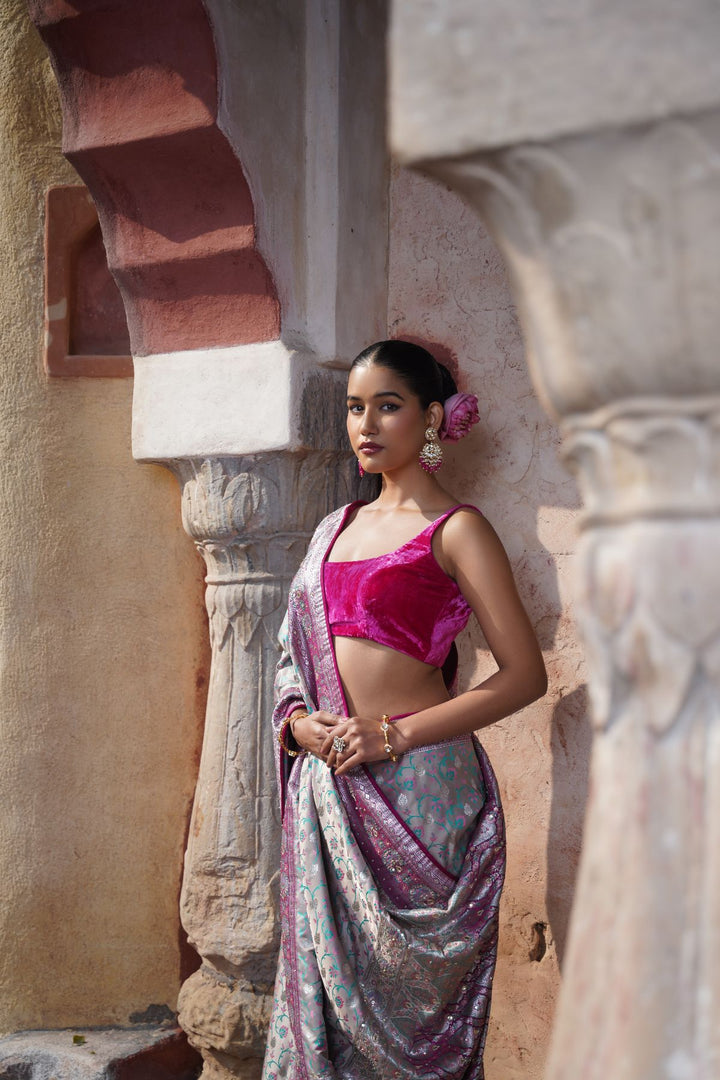 Mavi Banarasi Saree - Powder Grey