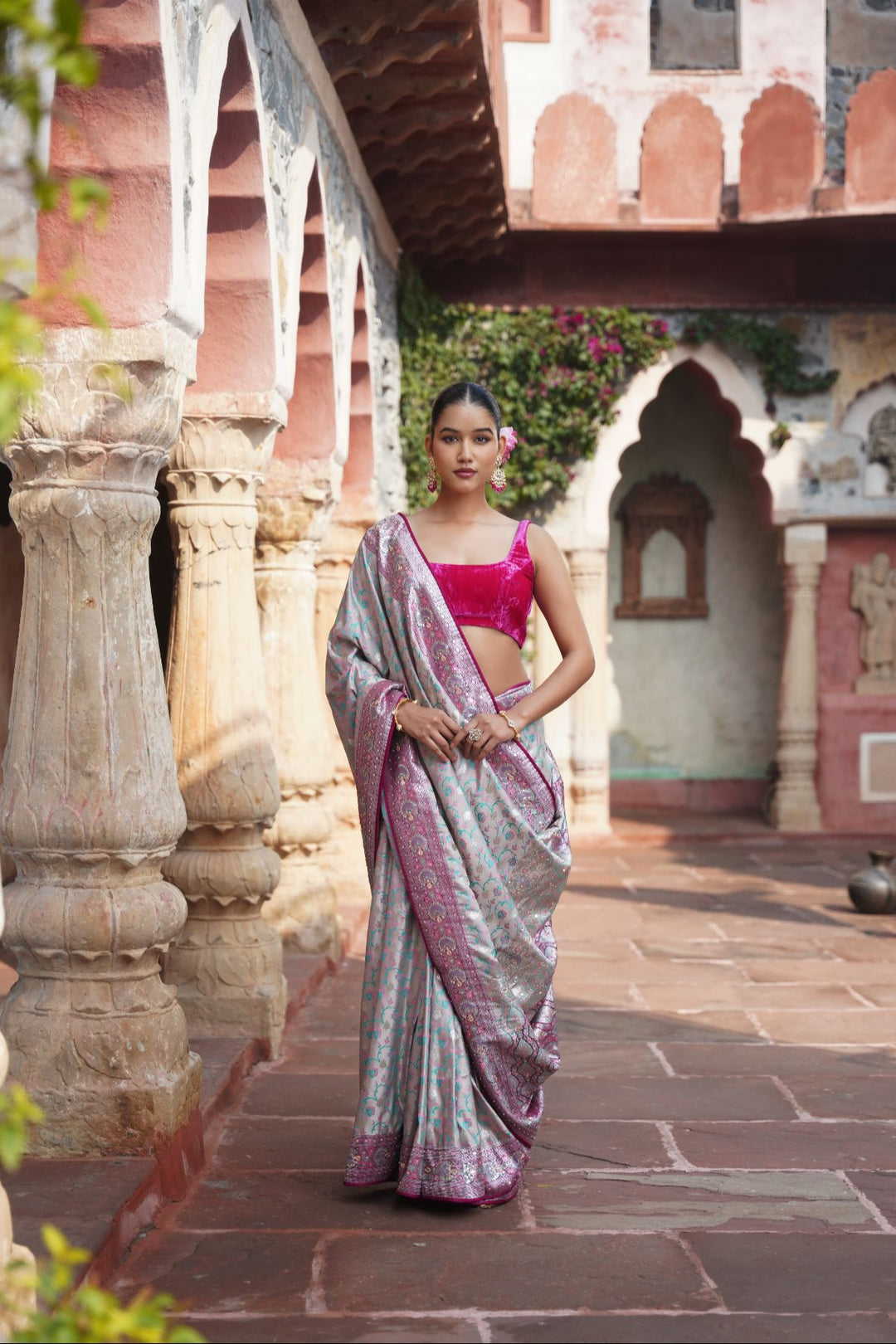 Mavi Banarasi Saree - Powder Grey