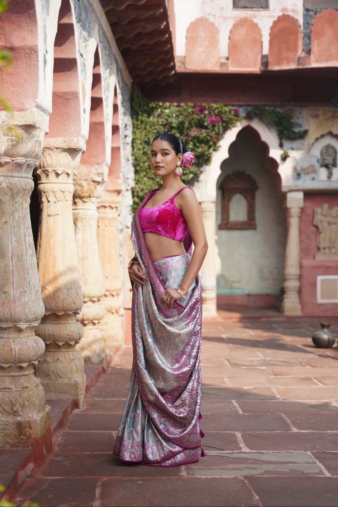 Mavi Banarasi Saree - Powder Grey