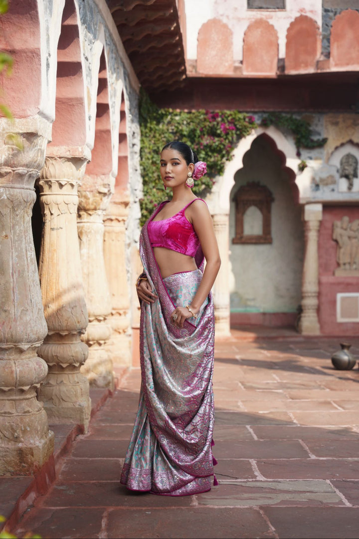 Mavi Banarasi Saree - Powder Grey