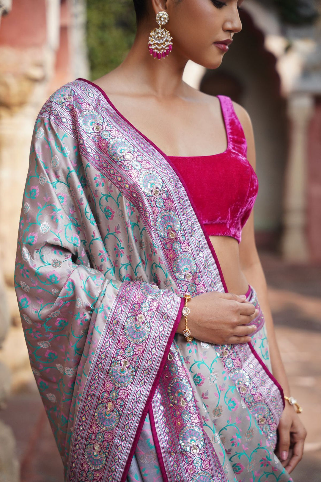 Mavi Banarasi Saree - Powder Grey