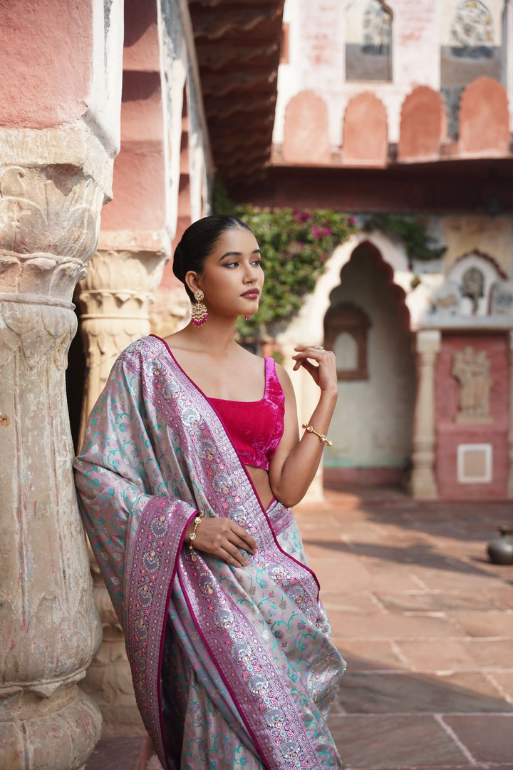 Mavi Banarasi Saree - Powder Grey