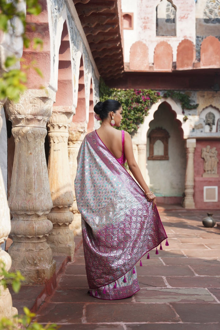Mavi Banarasi Saree - Powder Grey
