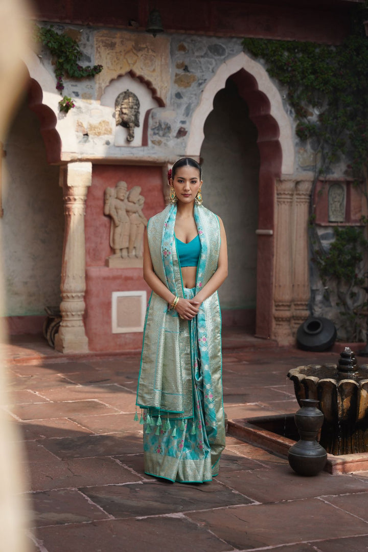 Zura Banarasi Saree - Aqua