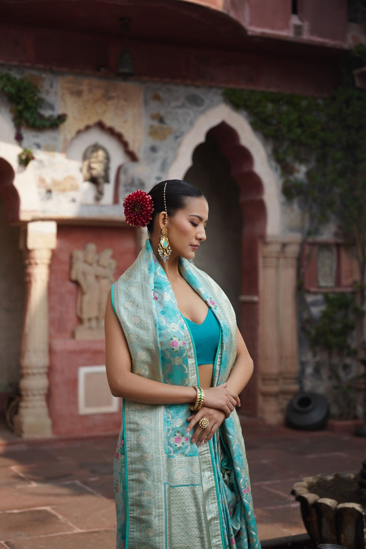Zura Banarasi Saree - Aqua