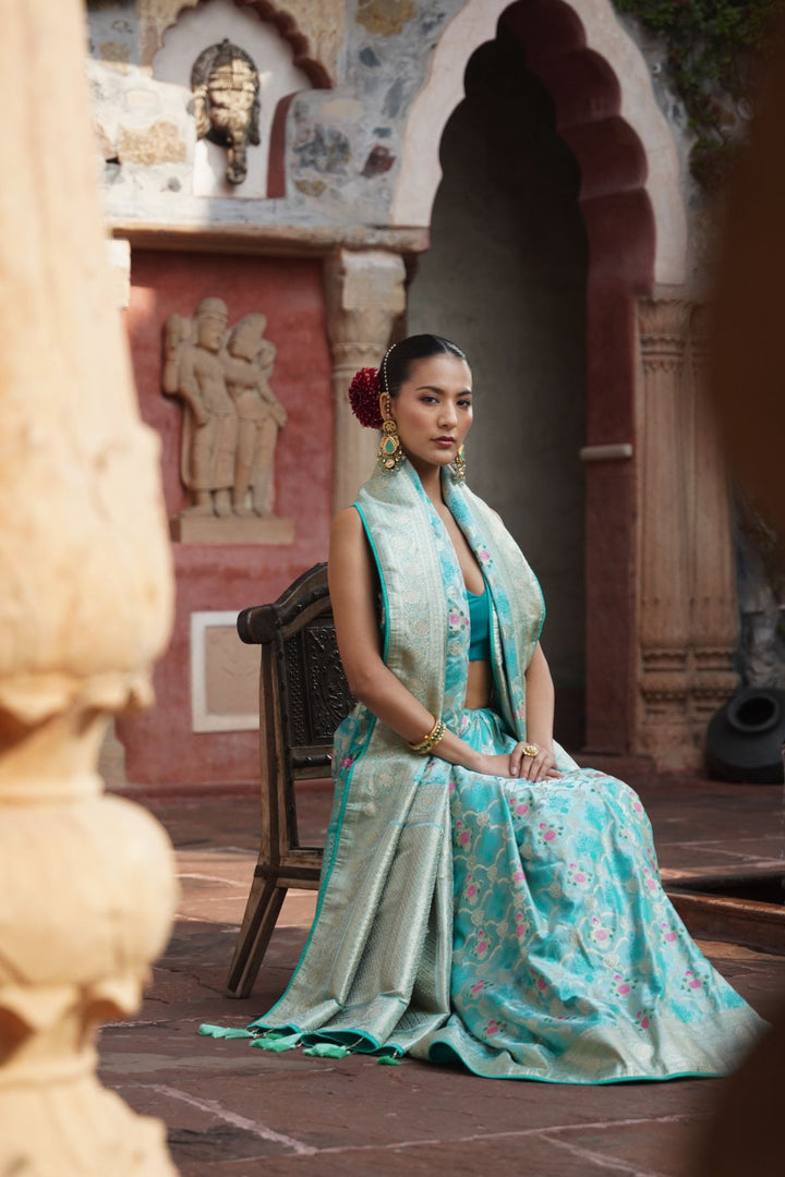 Zura Banarasi Saree - Aqua