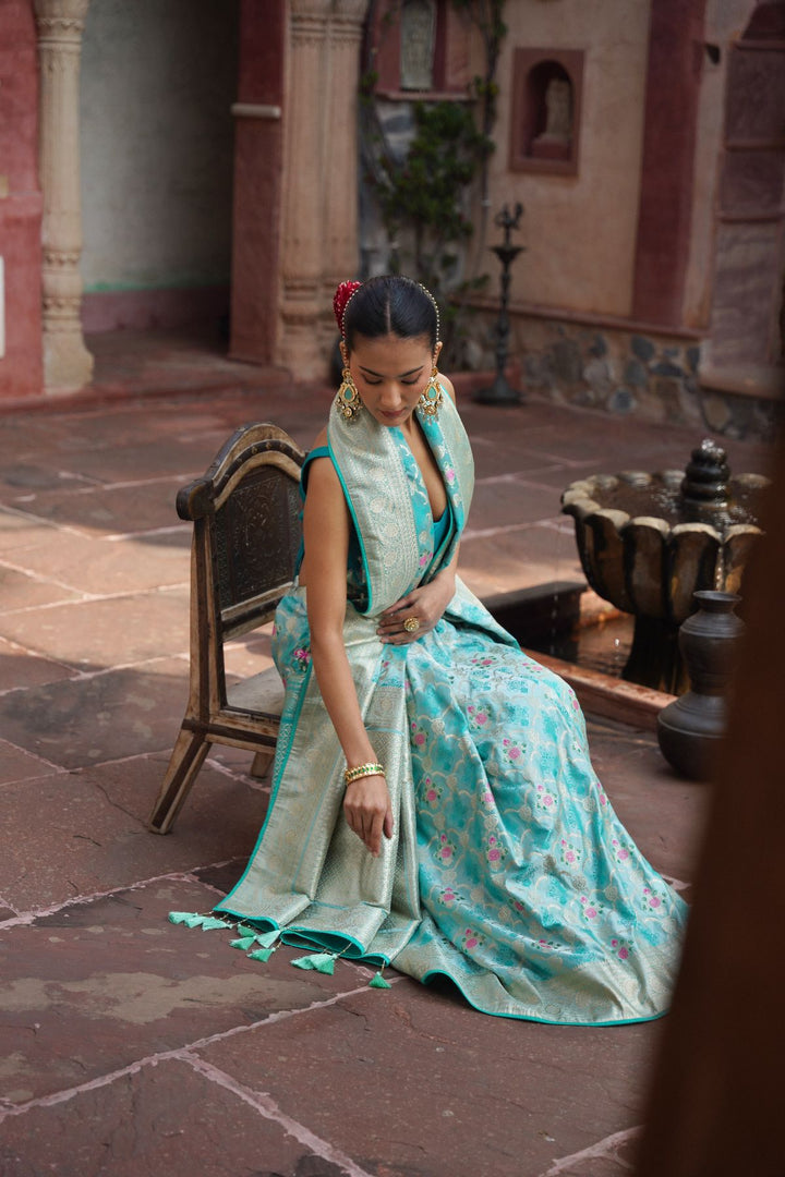 Zura Banarasi Saree - Aqua