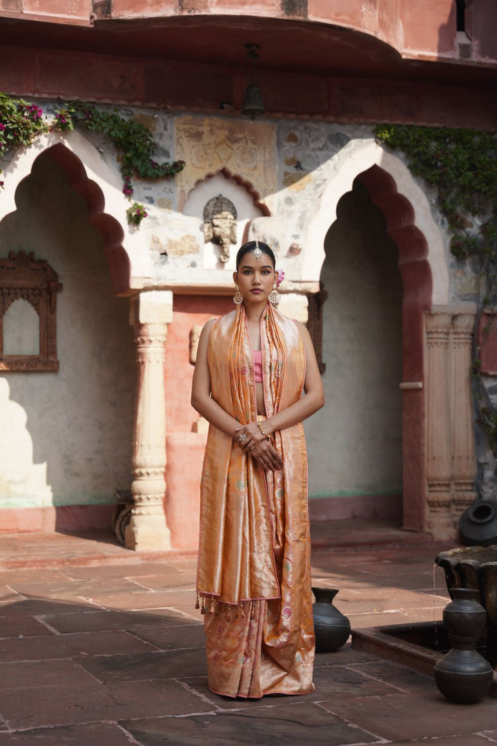 Pia Banarasi Saree - Peach