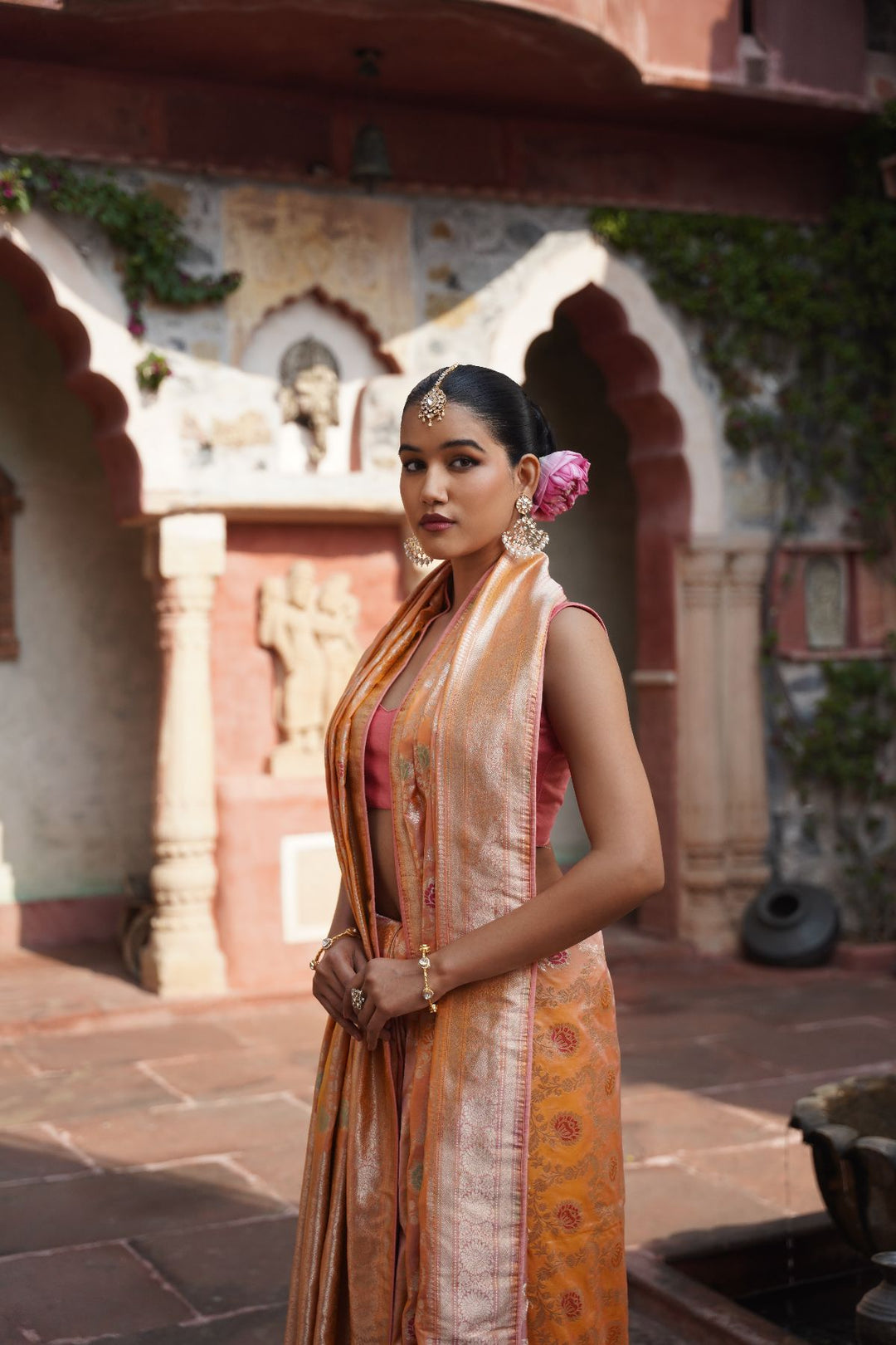 Pia Banarasi Saree - Peach
