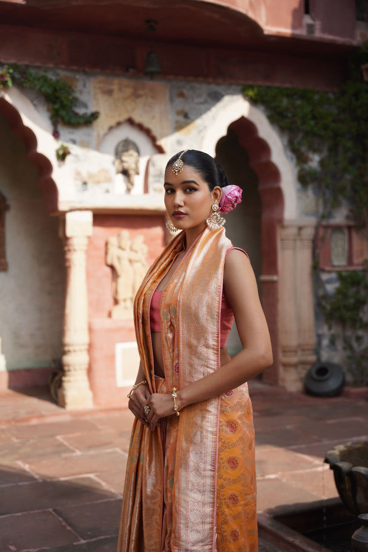 Pia Banarasi Saree - Peach