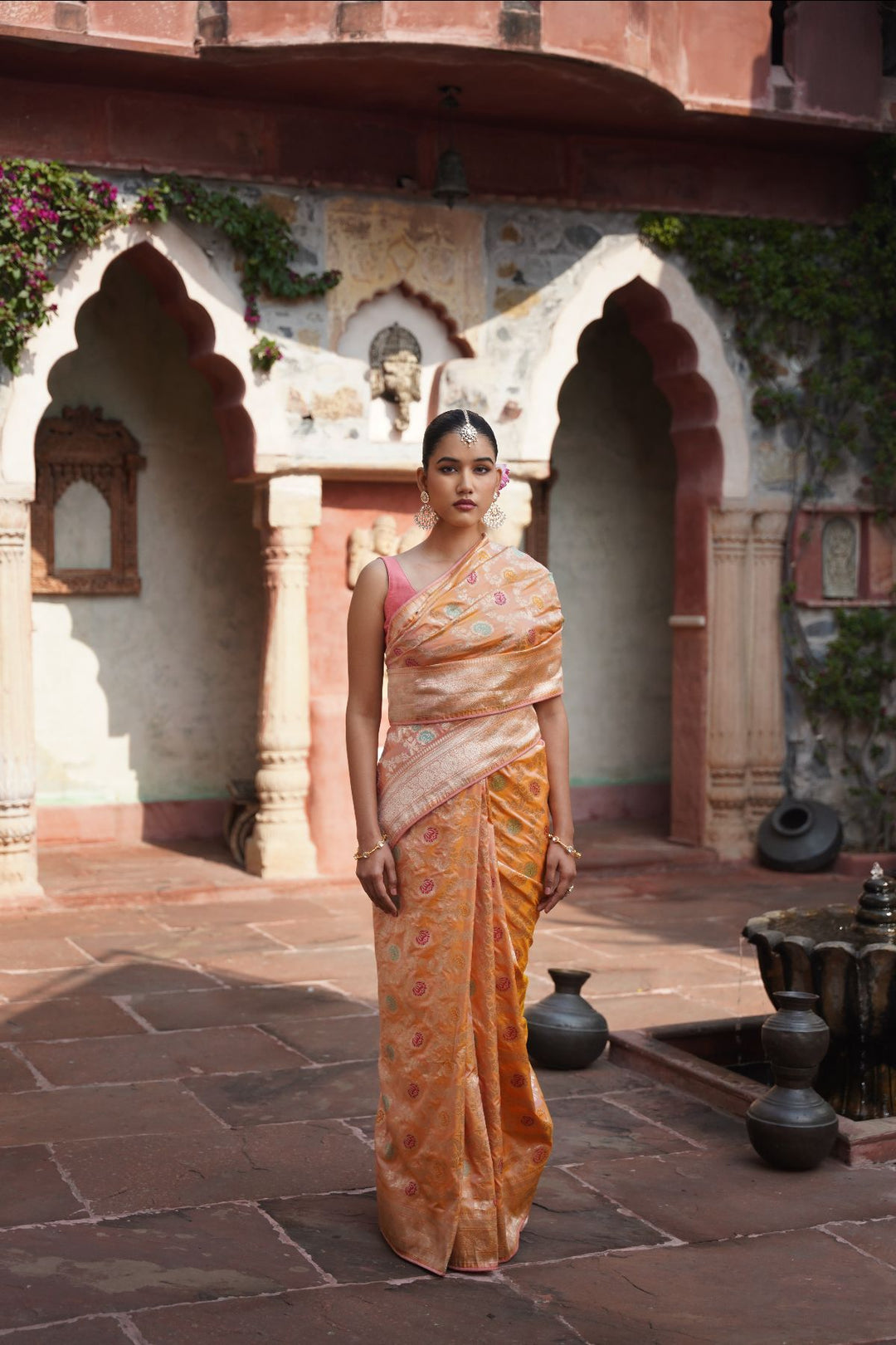 Pia Banarasi Saree - Peach