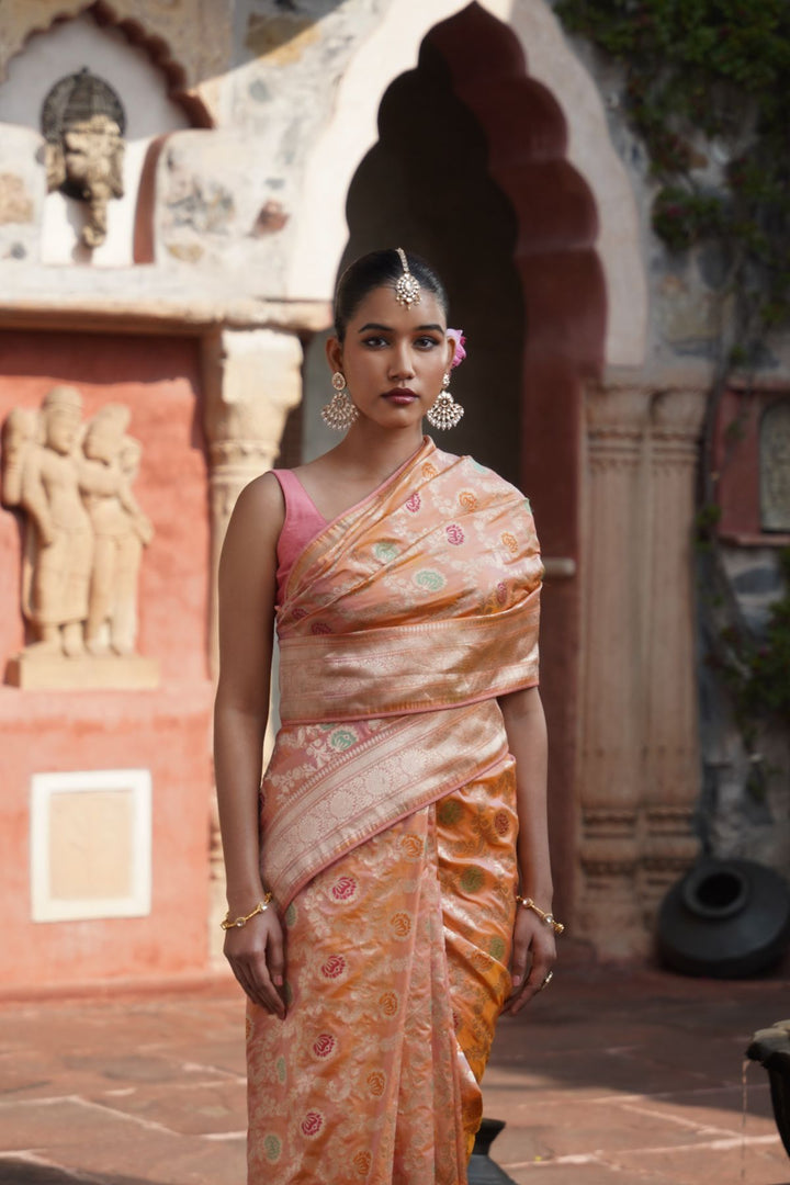 Pia Banarasi Saree - Peach