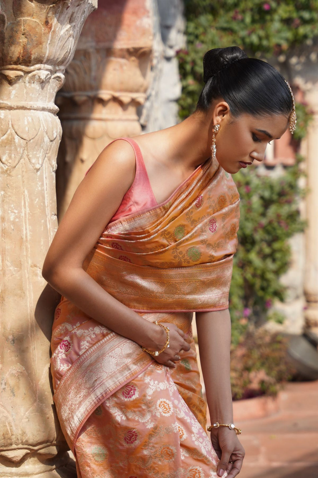 Pia Banarasi Saree - Peach