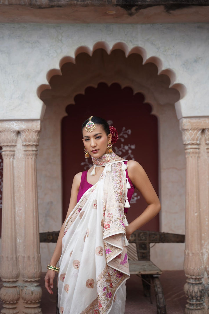 Eira Banarasi Saree - White