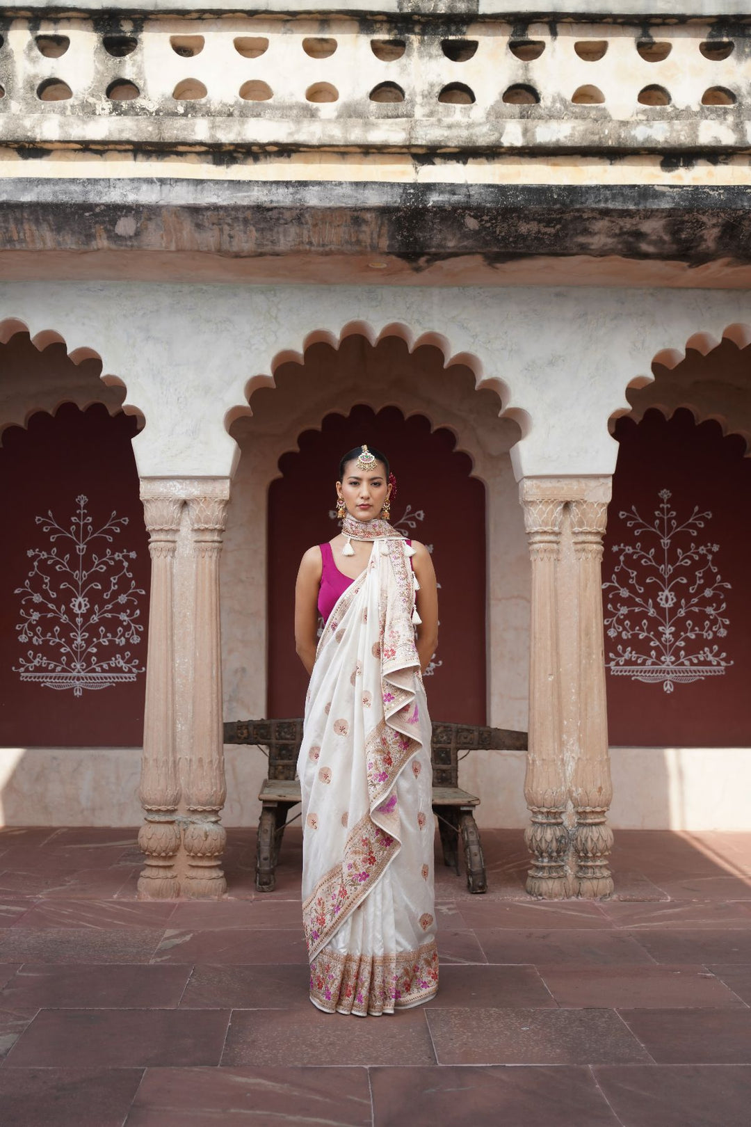 Eira Banarasi Saree - White