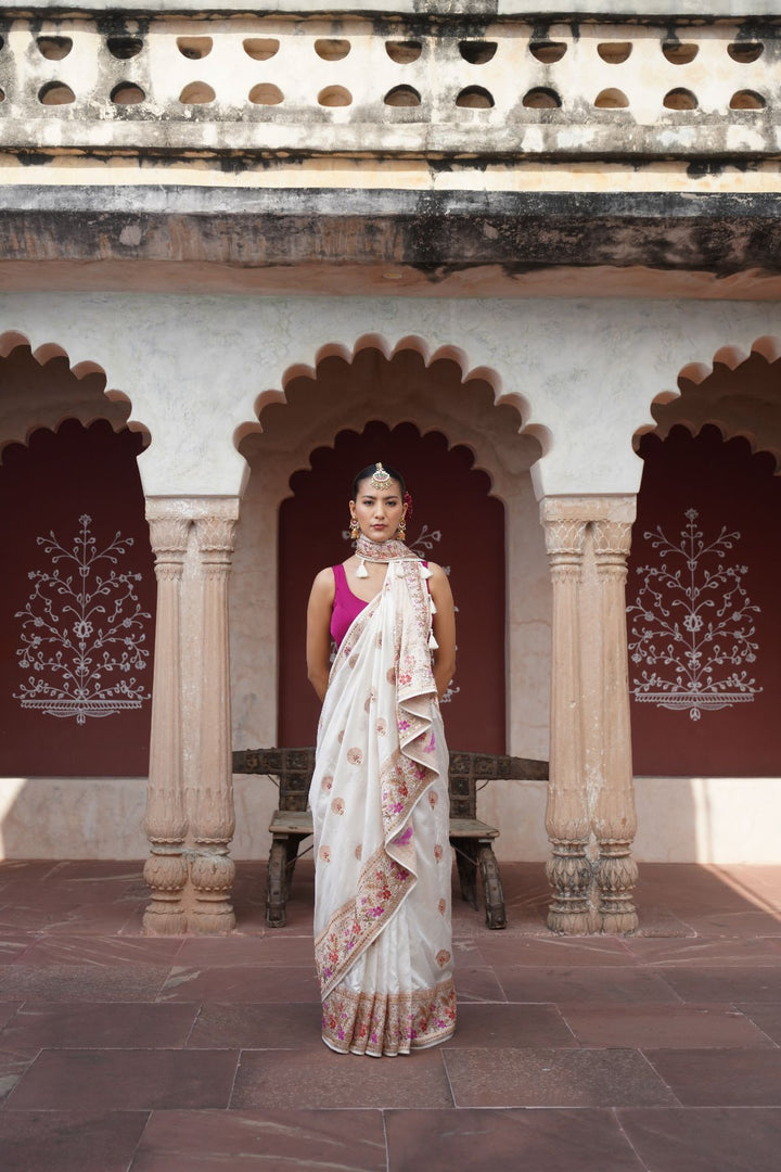 Eira Banarasi Saree - White
