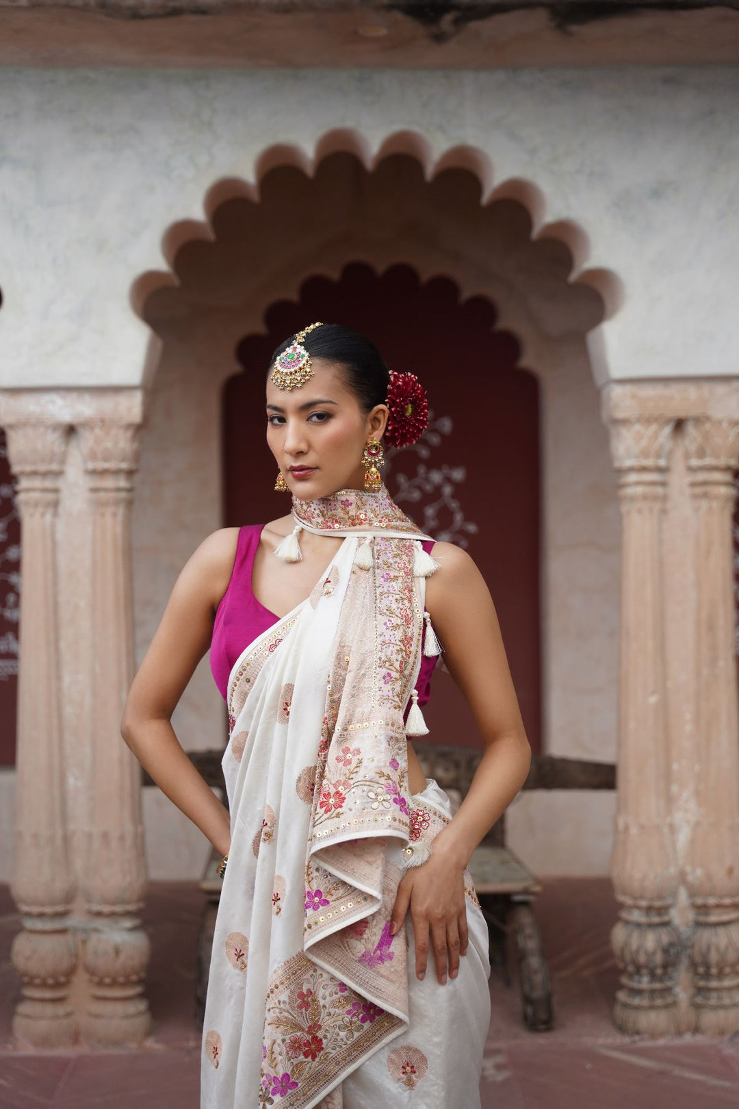 Eira Banarasi Saree - White
