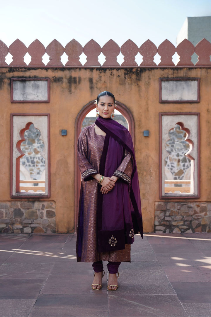 Nur  Brocade Suit Set - Purple