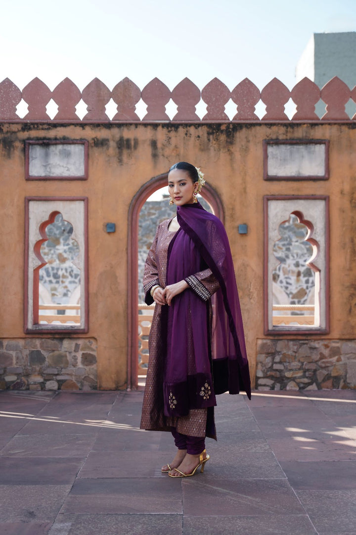 Nur  Brocade Suit Set - Purple