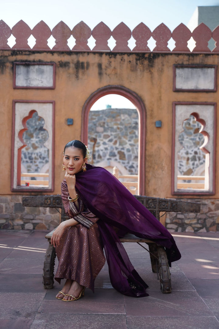 Nur  Brocade Suit Set - Purple