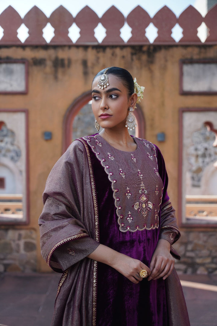 Mahsa Velvet Suit Set - Plum