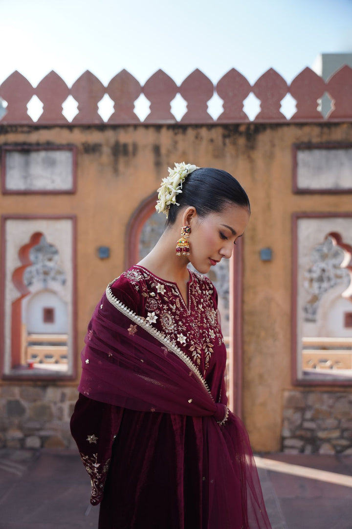 Zarina Velvet Suit Set - Wine