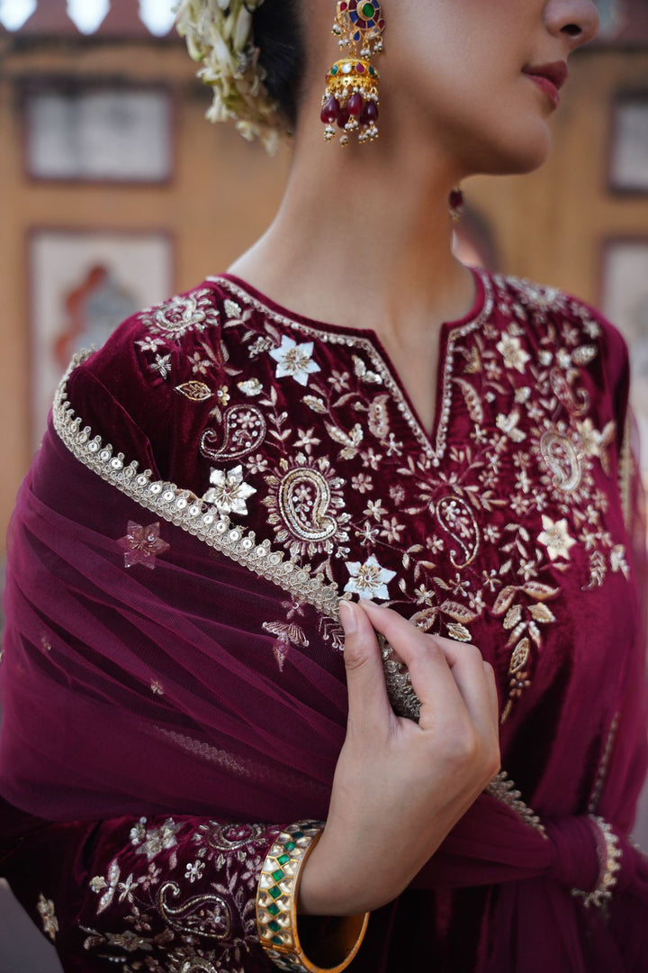Zarina Velvet Suit Set - Wine