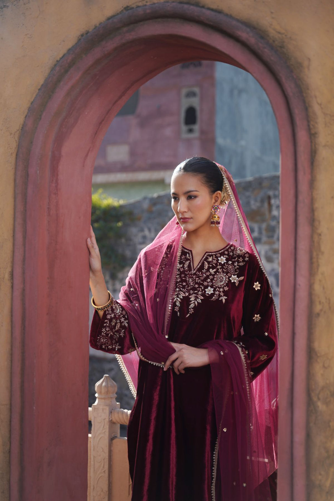 Zarina Velvet Suit Set - Wine
