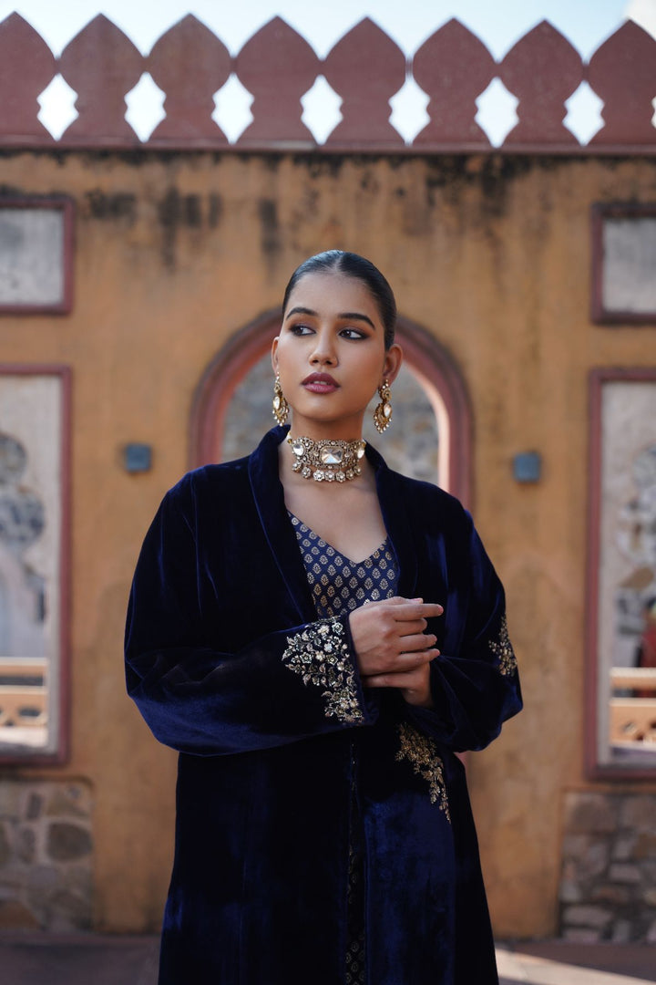 Darya Velvet Suit Set - Blue