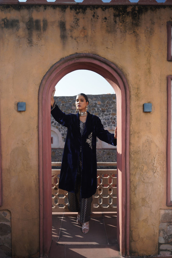Darya Velvet Suit Set - Blue