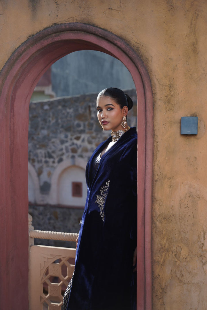 Darya Velvet Suit Set - Blue