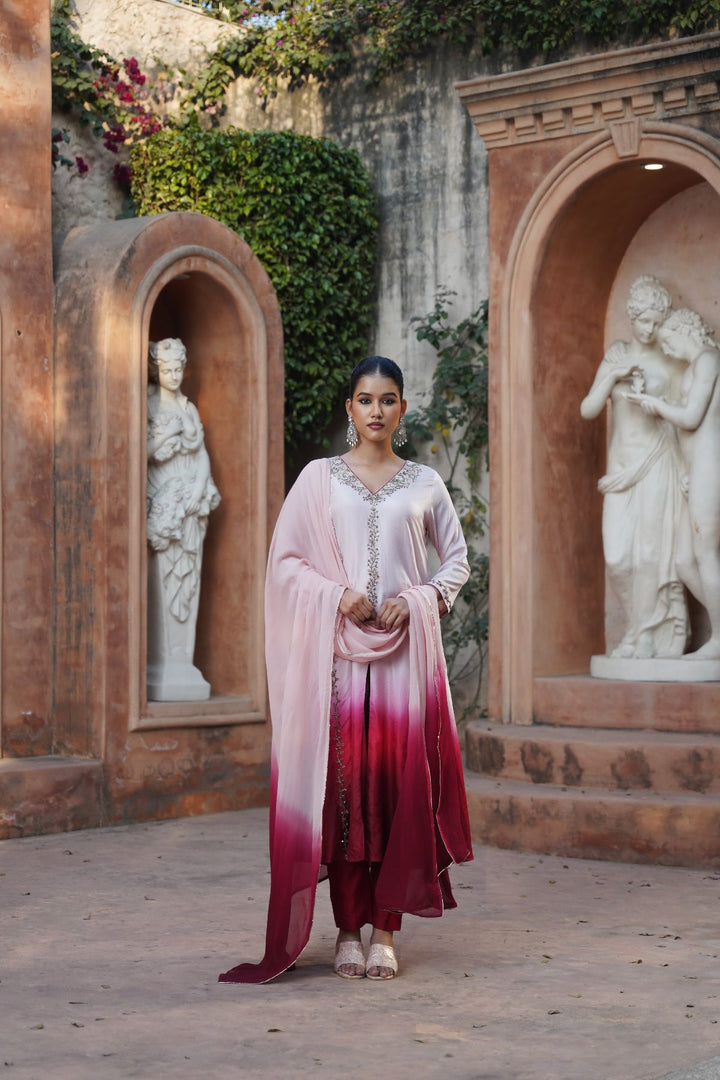 Mira Silk Suit Set- Blush Rose