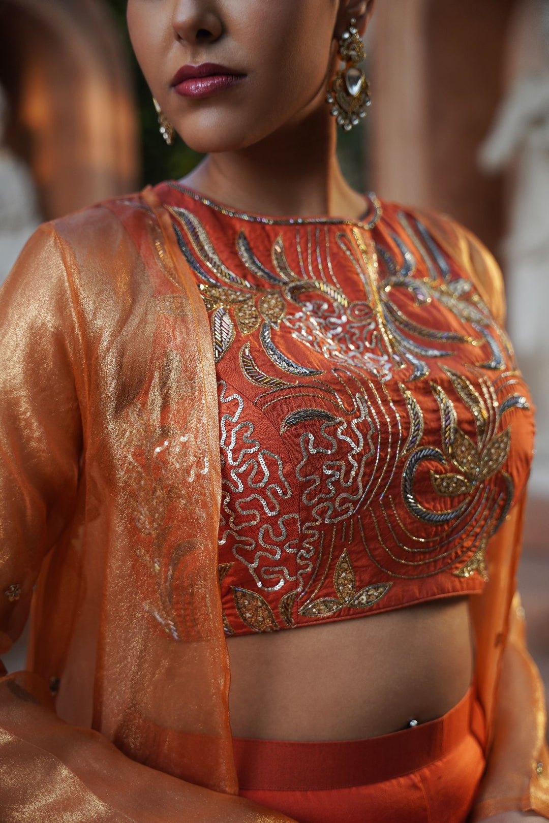 Amara Silk Cape Set- Orange