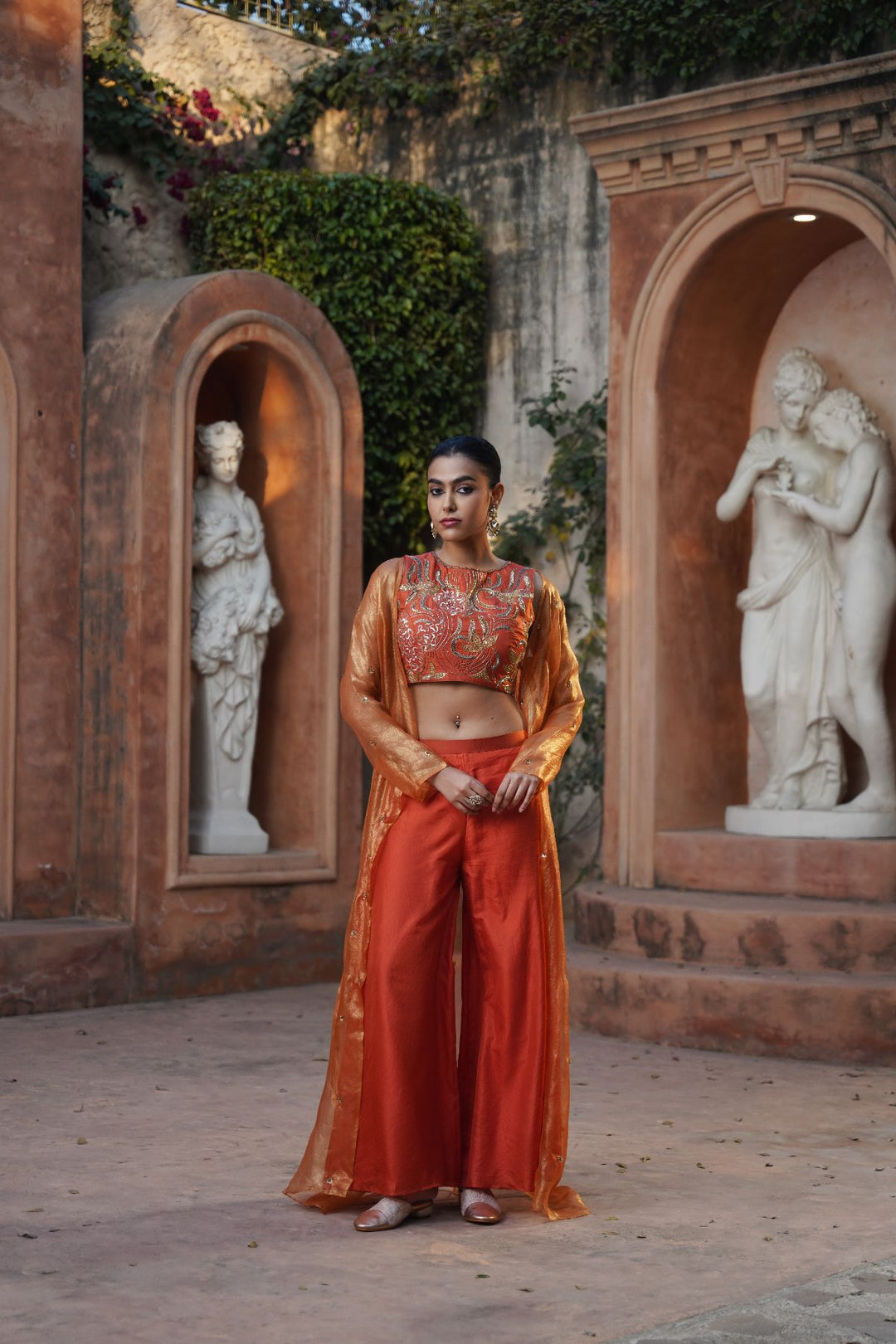 Amara Silk Cape Set- Orange