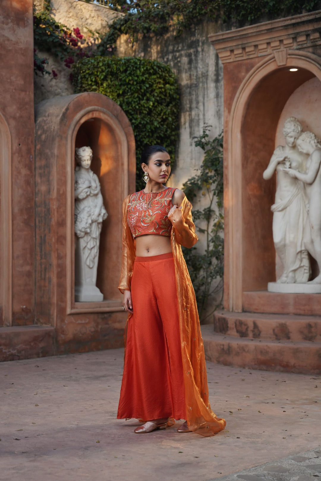 Amara Silk Cape Set- Orange