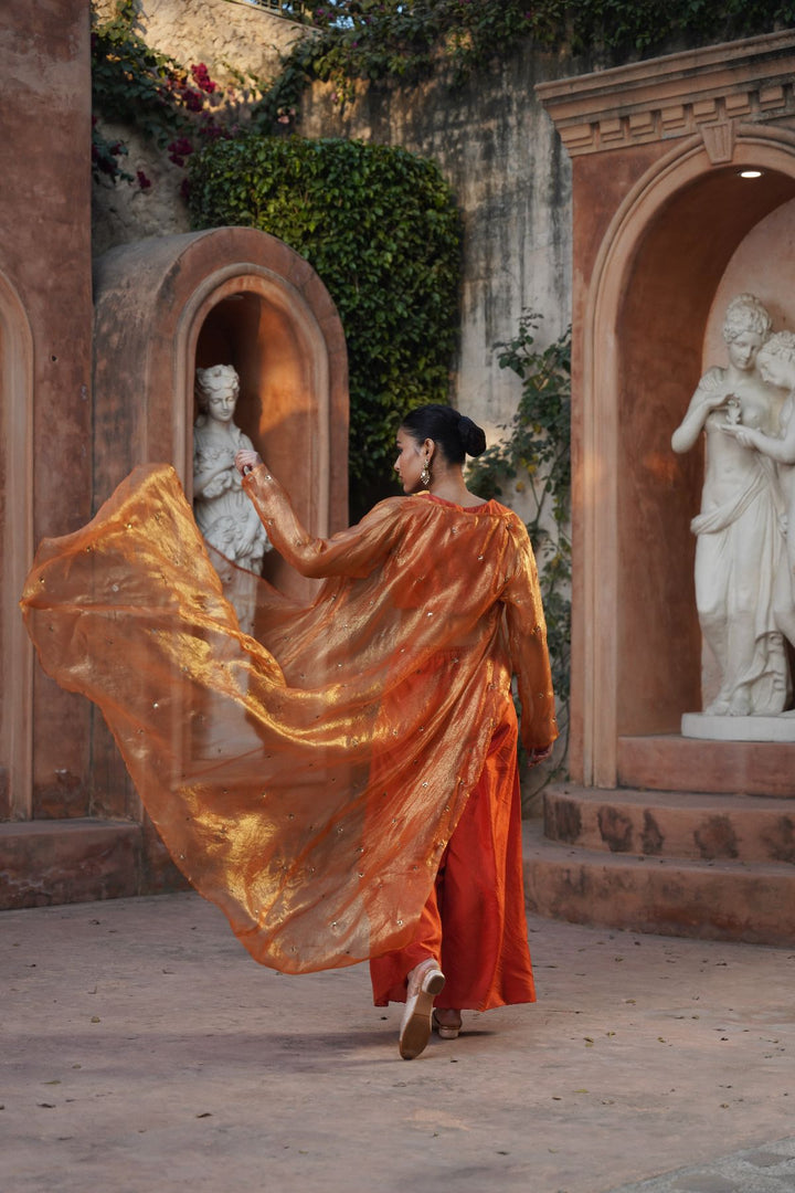 Amara Silk Cape Set- Orange