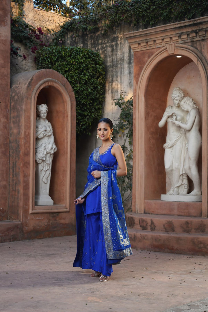 Samira Silk Suit Set - Blue