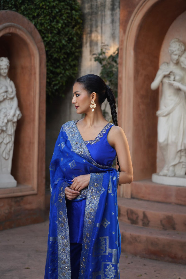 Samira Silk Suit Set - Blue