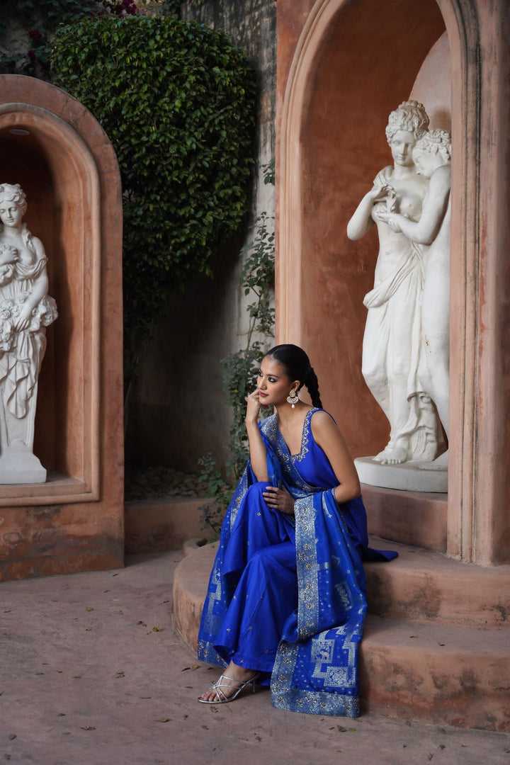 Samira Silk Suit Set - Blue