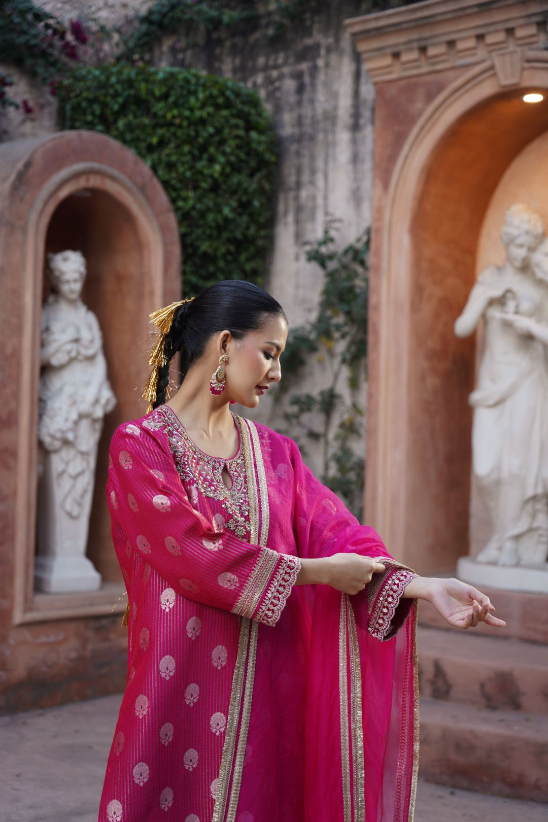 Mehr Brocade Suit Set - Pink